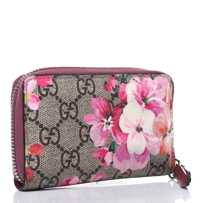 Gucci GG Supreme Monogram Blooms Zip Around Card Case Wallet Beige Multicolor Dry Rose 2 of 11