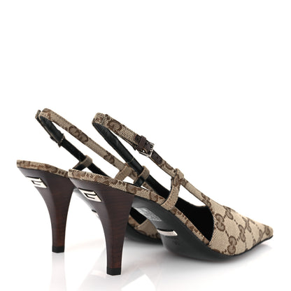 Gucci Monogram Malga Kid Square G 75mm Slingback Pumps 35 Beige Ebony New Acero 5 of 15