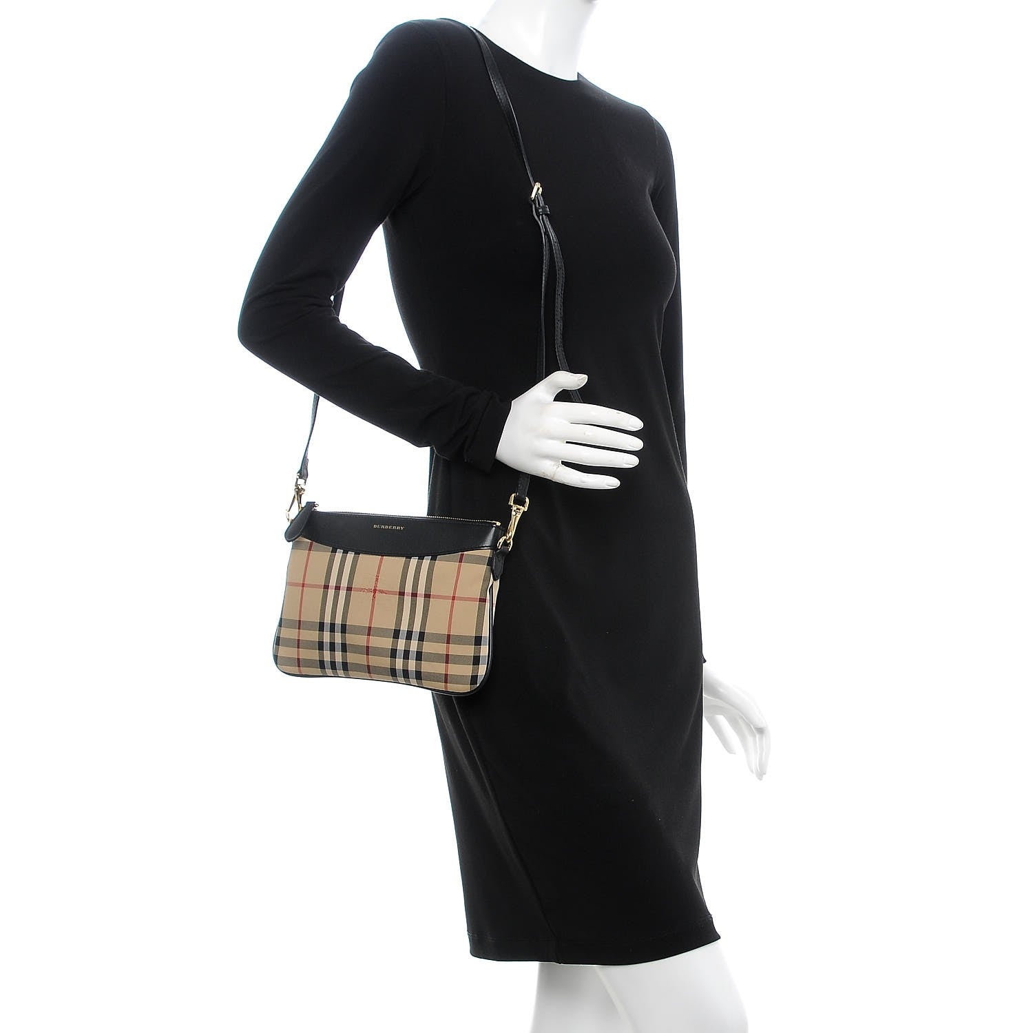 Burberry Horseferry Check Peyton Crossbody Clutch Bag Black 2 of 7