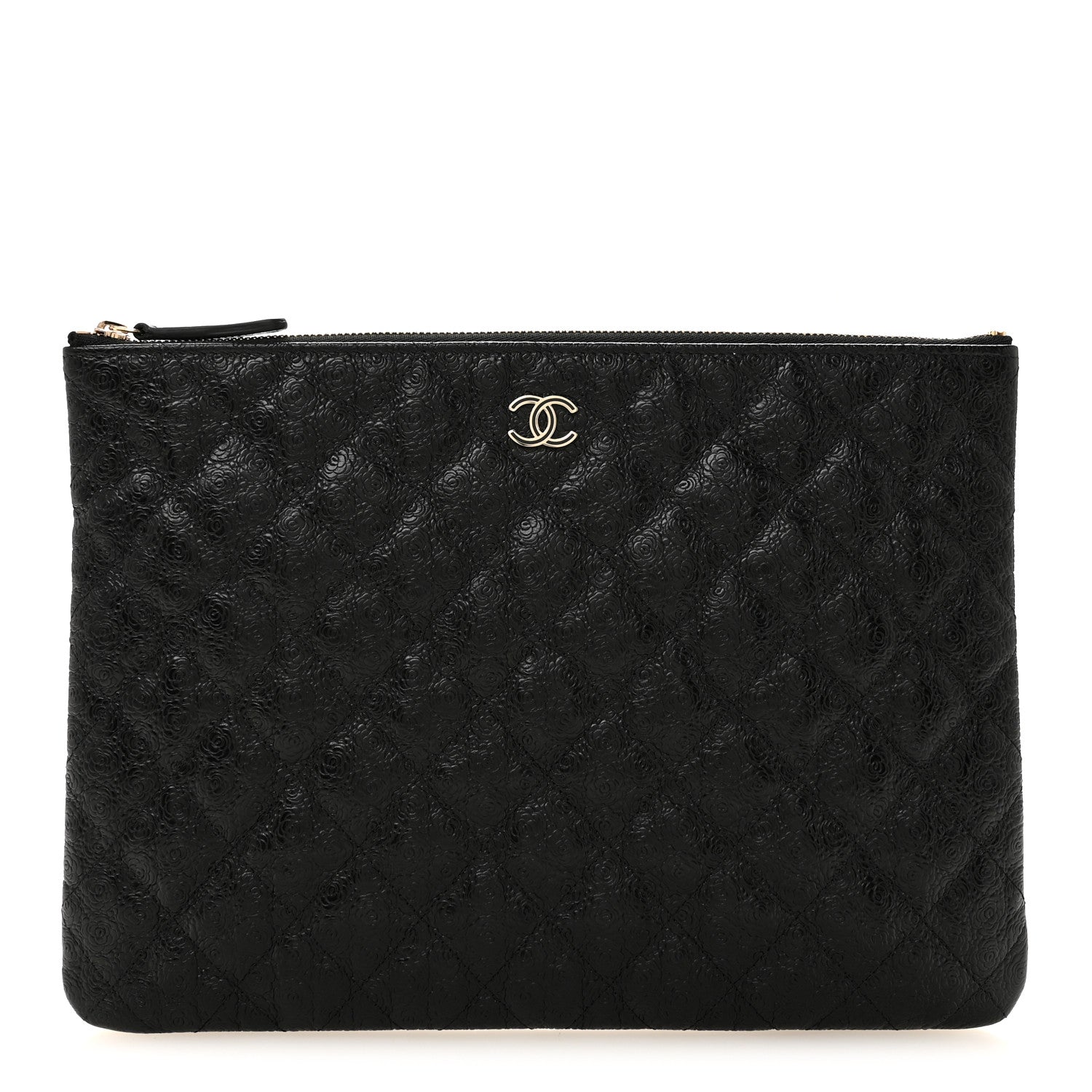 Chanel Calfskin Camellia Embossed Quilted Medium Cosmetic Case Black 1 of 8