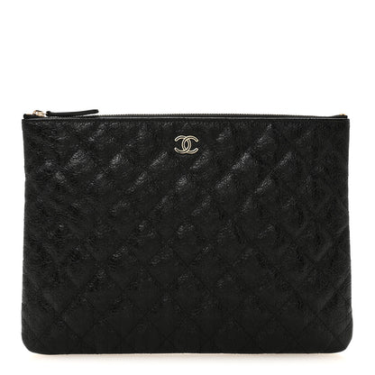 Chanel Calfskin Camellia Embossed Quilted Medium Cosmetic Case Black 1 of 8