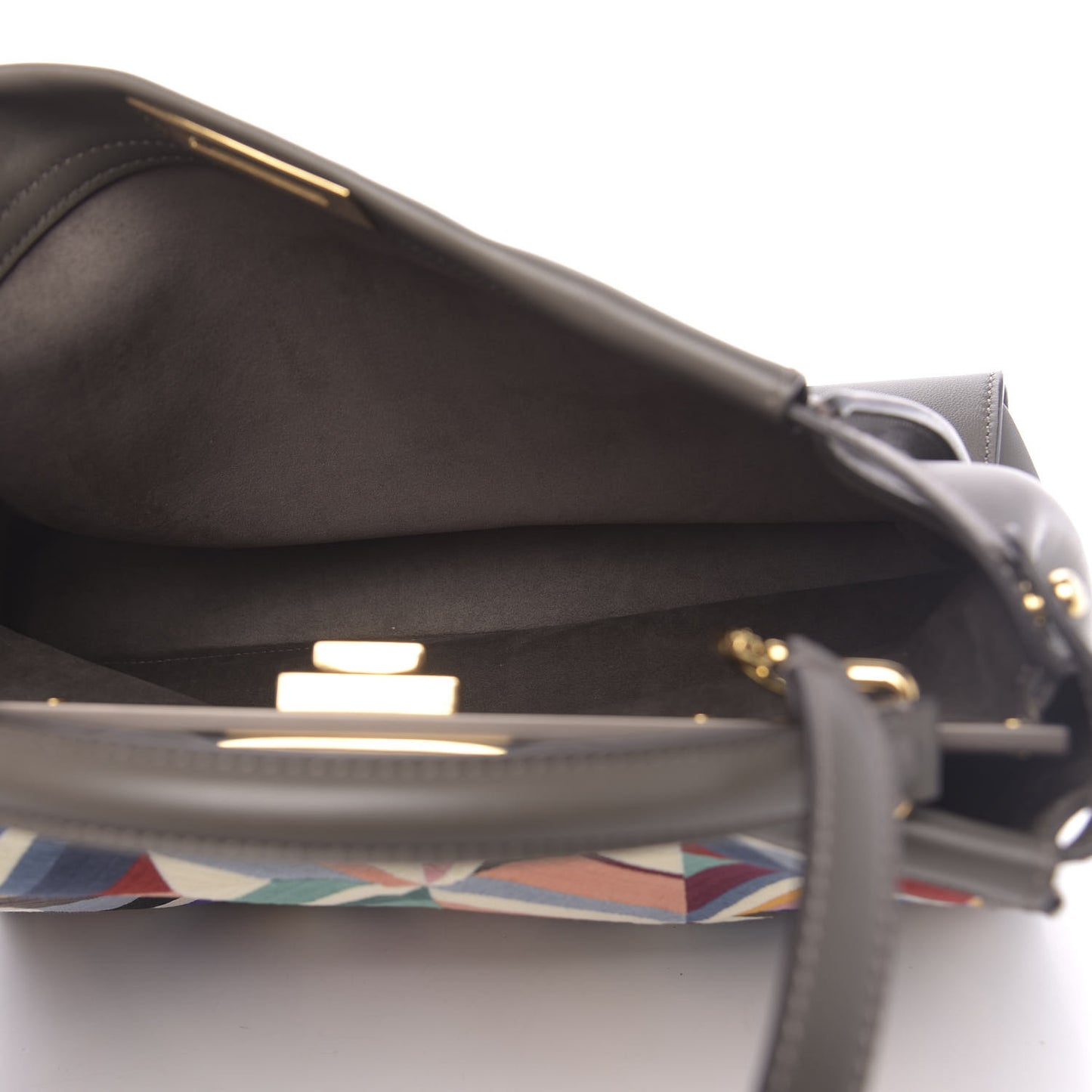 Calfskin Geometric Embroidered Large Peekaboo Iconic Satchel Grey