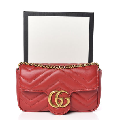 Gucci Calfskin Matelasse Super Mini GG Marmont Shoulder Bag Hibiscus Red 11 of 11