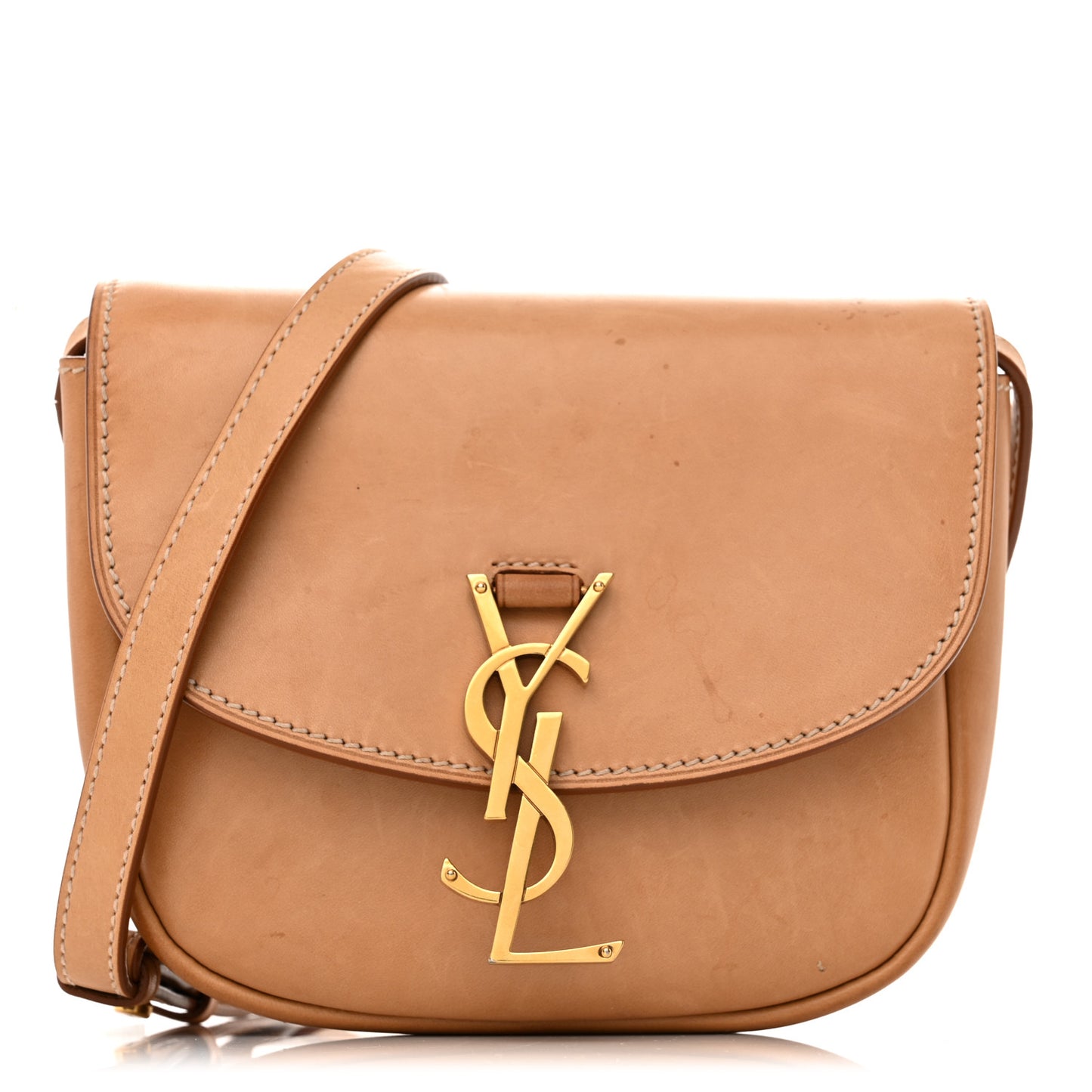 Smooth Vintage Calfskin Small Kaia Satchel Brown Gold