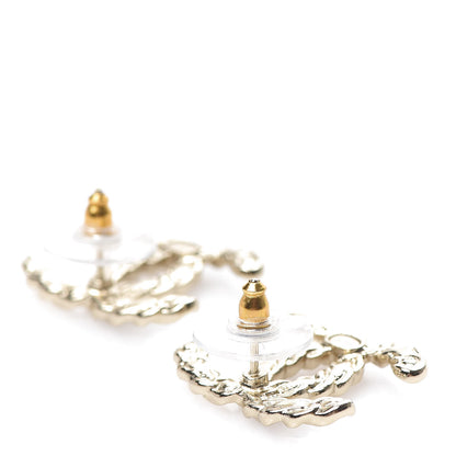 Chanel Enamel Metal Chain French New Wave CC Earrings Black Gold 3 of 5