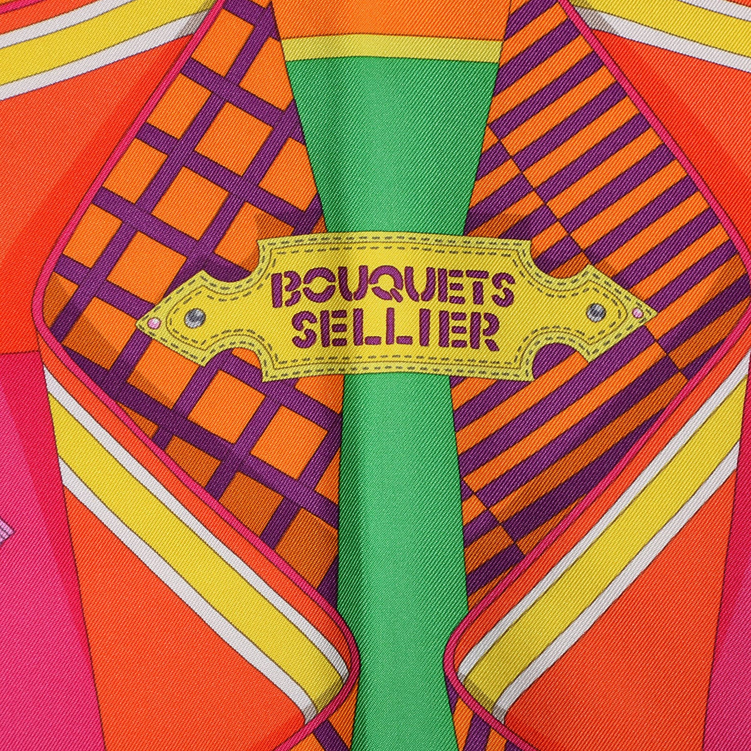 Hermes Silk Bouquets Sellier Scarf 90 Orange Capucine Fuchsia 3 of 6