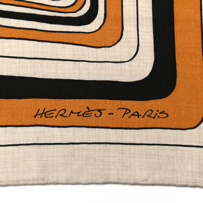 Hermes Cashmere Silk Pegase Paysage Shawl 140 Naturel Caramel Black 2 of 6