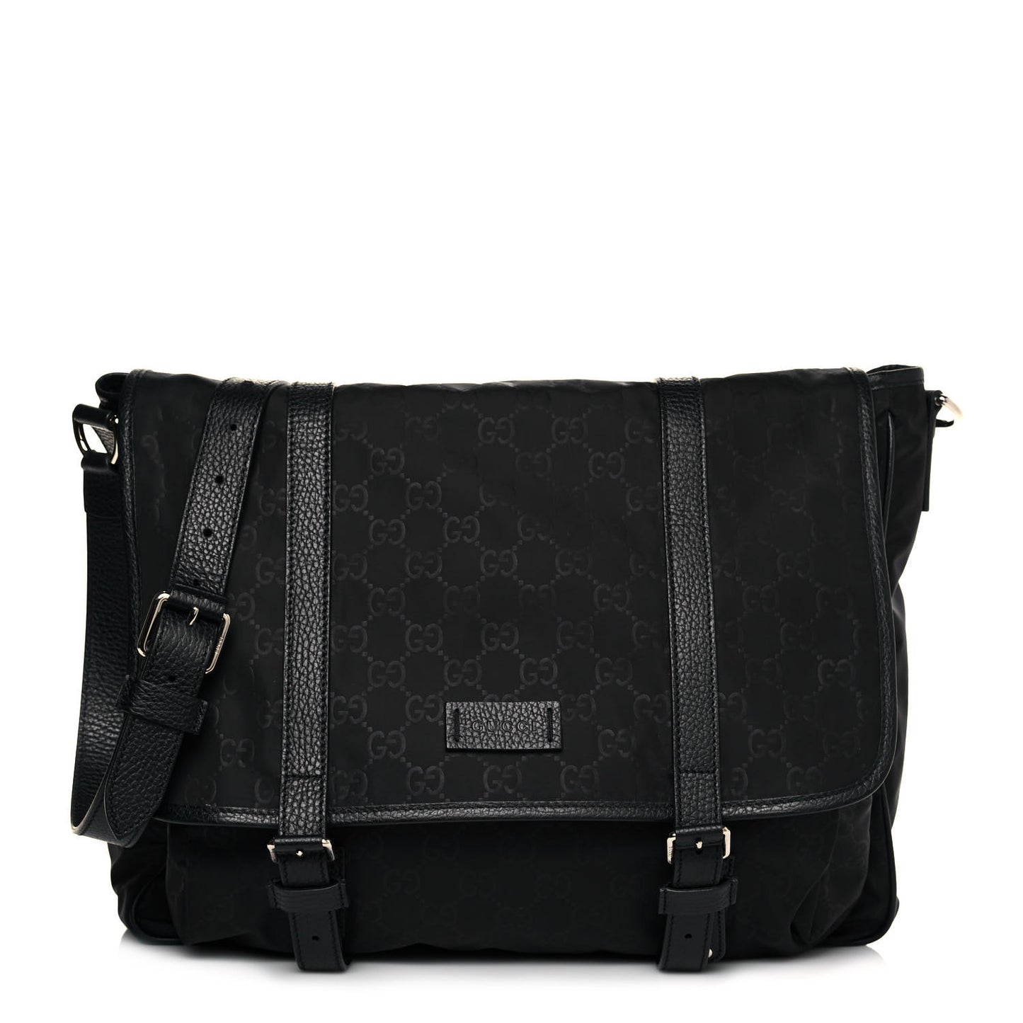 Nylon Monogram Double Buckle Flap Messenger Bag Black