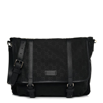 Gucci Nylon Monogram Double Buckle Flap Messenger Bag Black 1 of 12