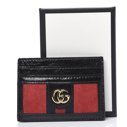 Gucci Suede Patent Ophidia Card Holder Hibiscus Red Black 6 of 6