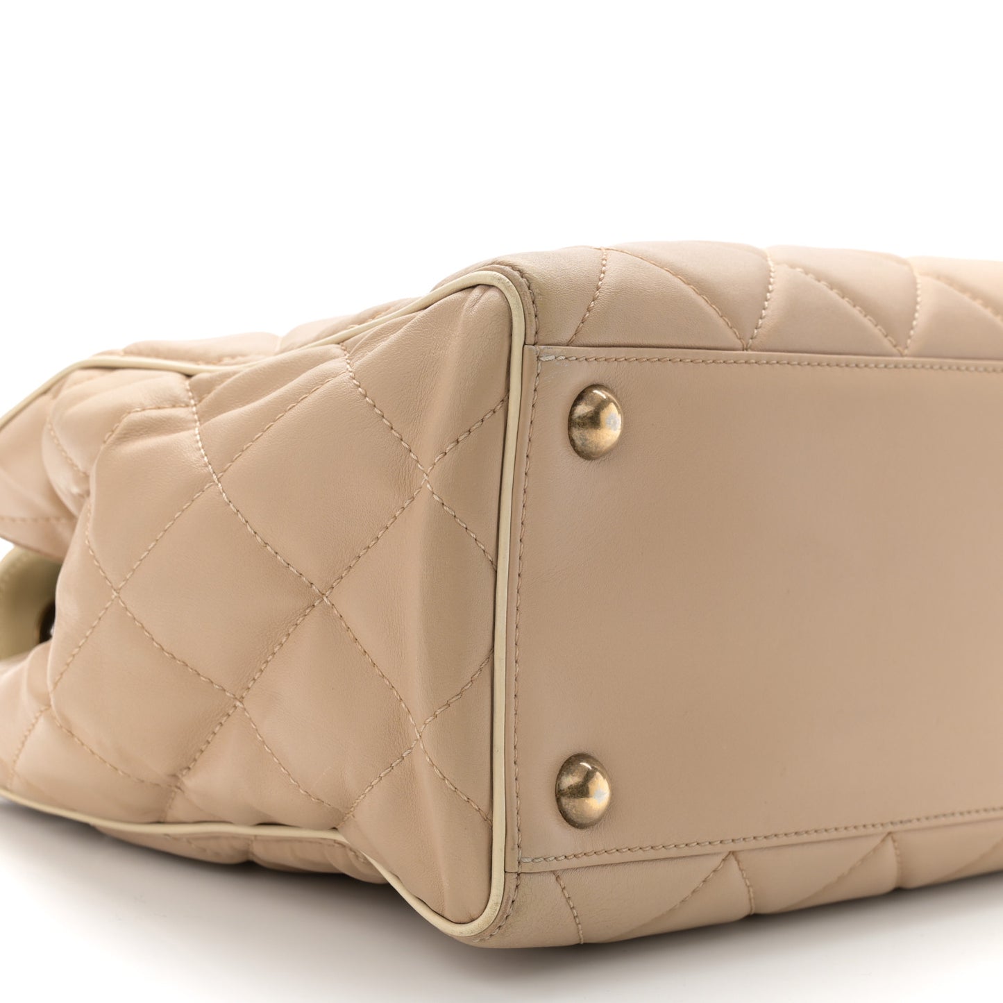 Lambskin Quilted Small Portobello Tote Beige