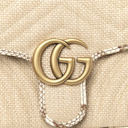 Gucci Raffia Elaphe Matelasse Small GG Marmont Shoulder Bag Natural Cream Brown 10 of 10