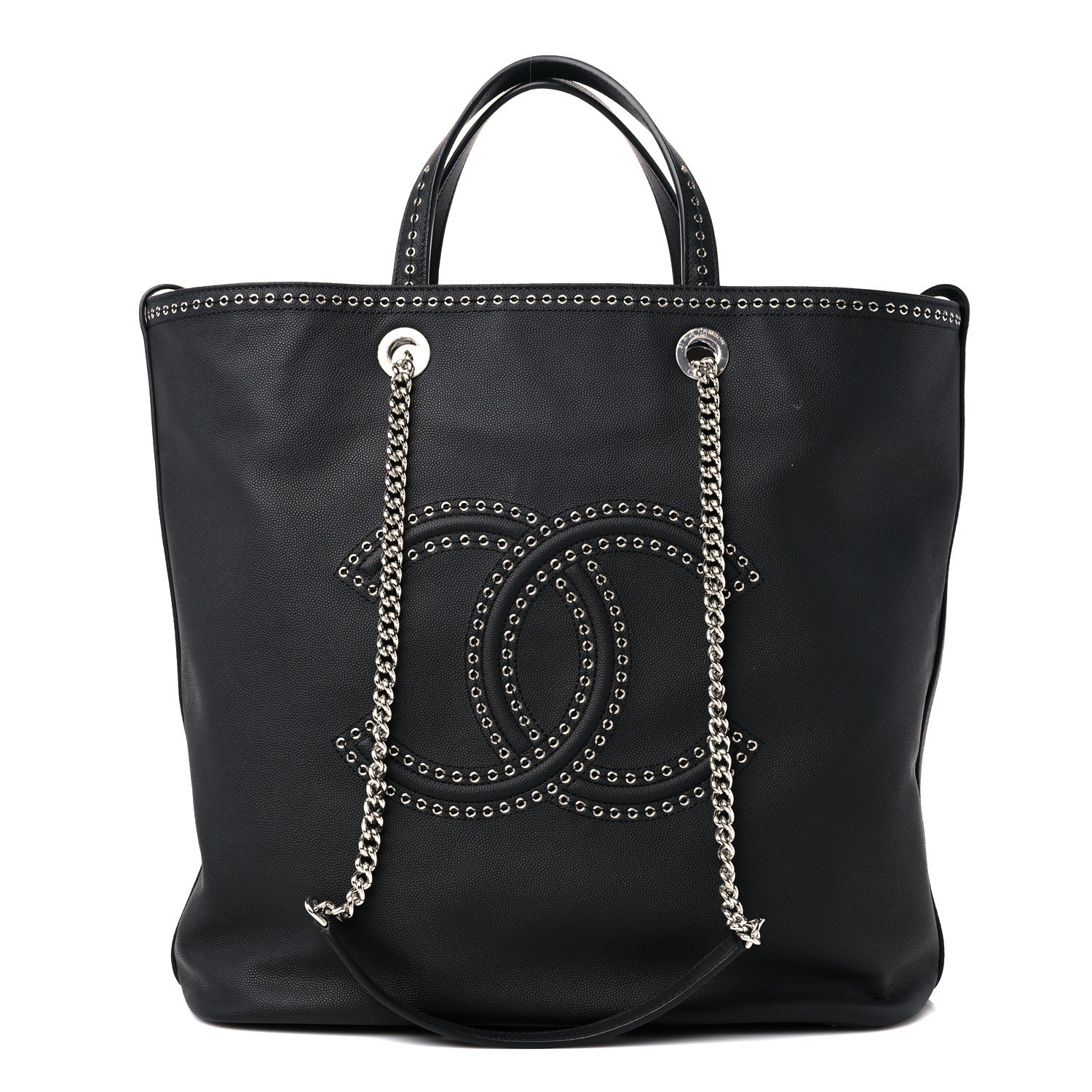 Chanel Grained Calfskin Large Coco Eyelets Shopping Tote Black 1 of 9