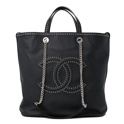 Chanel Grained Calfskin Large Coco Eyelets Shopping Tote Black 1 of 9