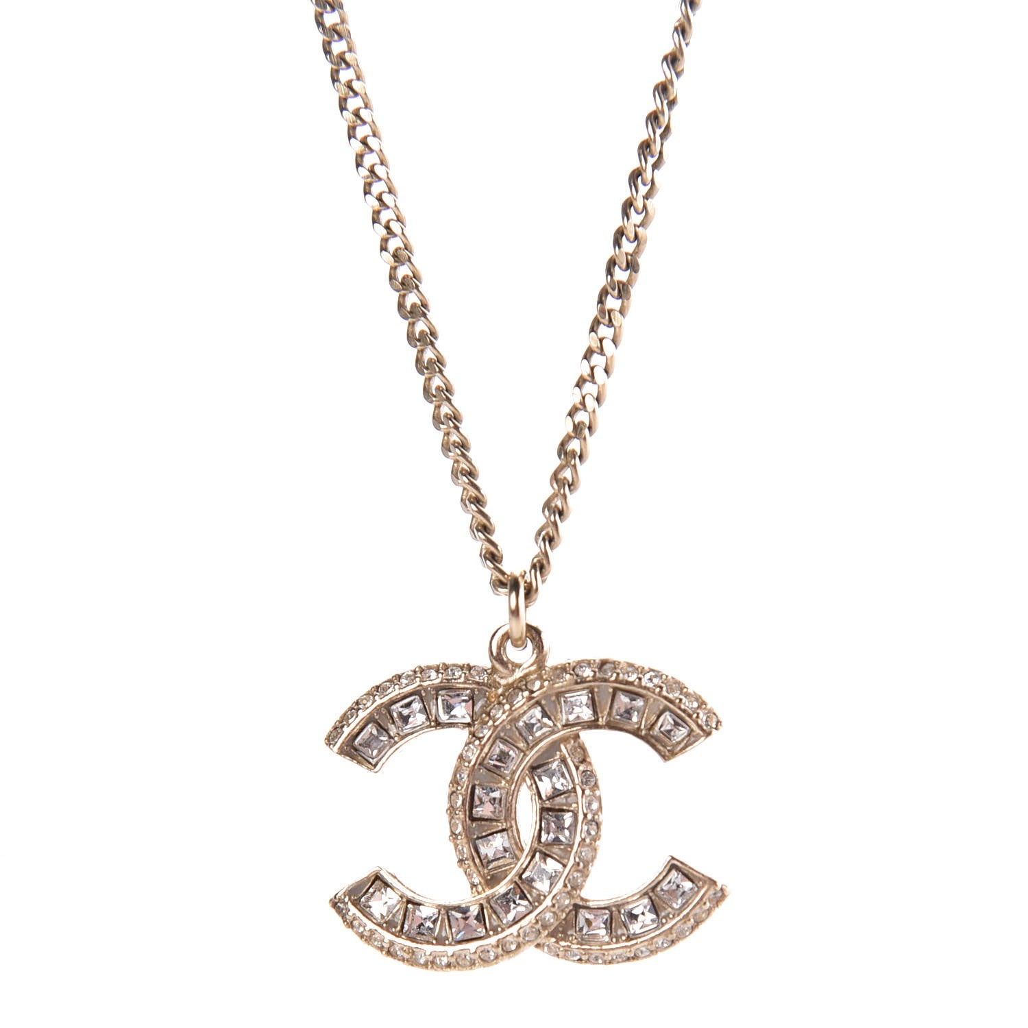 Chanel Baguette Crystal CC Necklace Light Gold 4 of 7