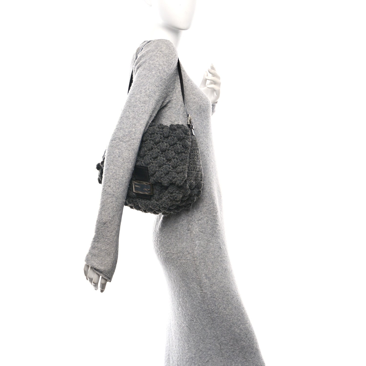 Fendi Wool Knit Mama Baguette Grey 2 of 9