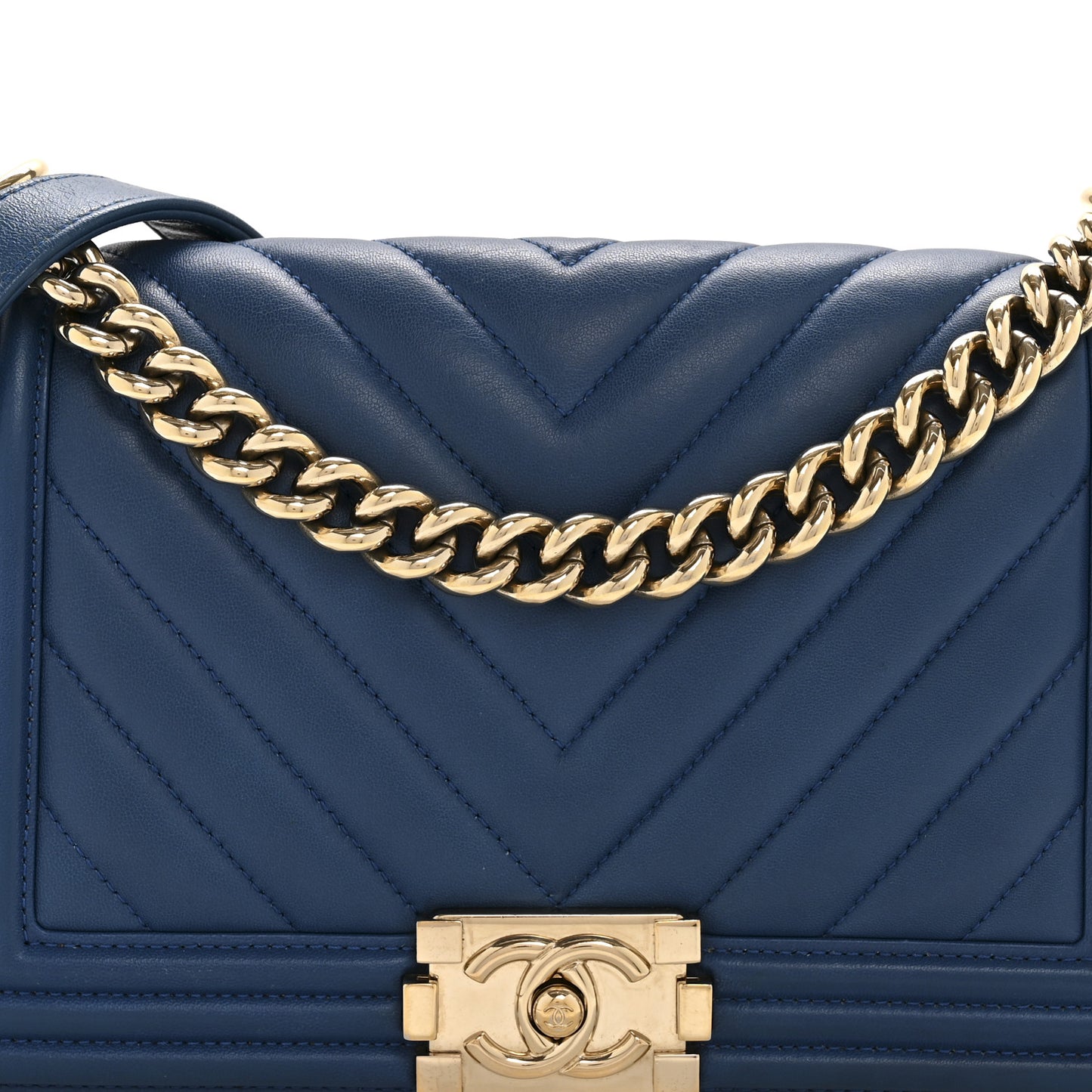 Lambskin Chevron Quilted Medium Boy Flap Blue
