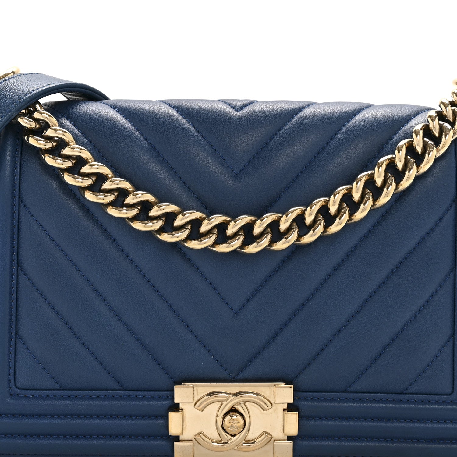 Chanel Lambskin Chevron Quilted Medium Boy Flap Blue 8 of 14