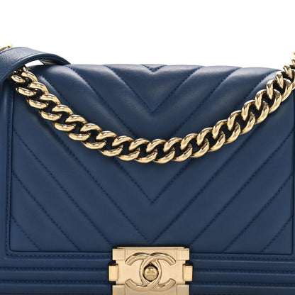 Chanel Lambskin Chevron Quilted Medium Boy Flap Blue 8 of 14