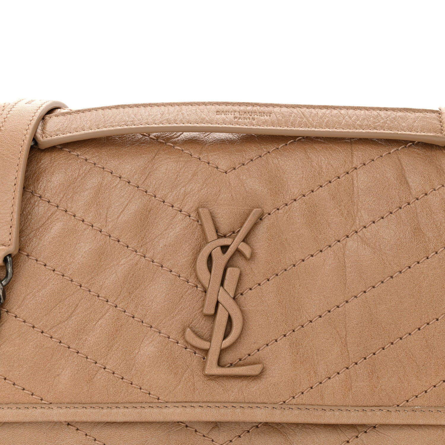 Saint Laurent Crinkled Calfskin Matelasse Monogram Medium Niki Chain Satchel Light Taupe 8 of 11