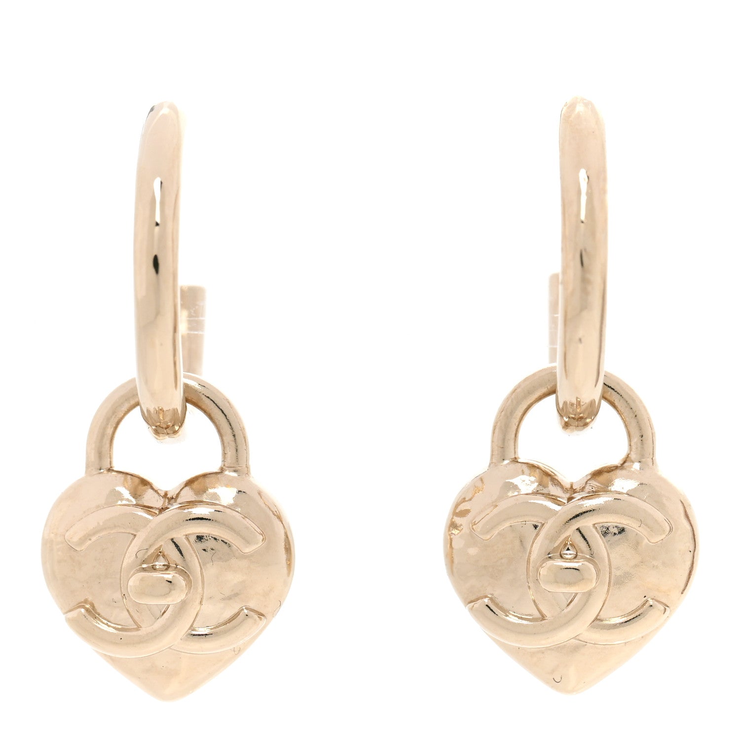 Chanel Metal CC Heart Turnlock Drop Earrings Gold 1 of 4