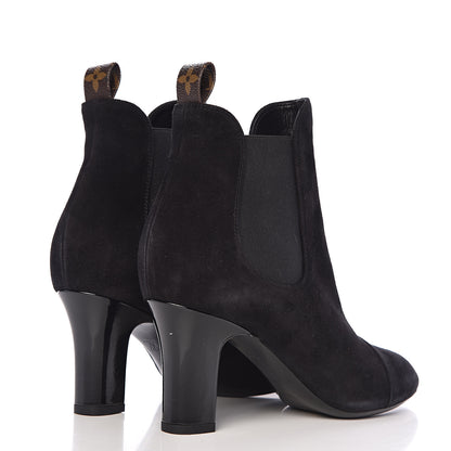 Louis Vuitton Suede Monogram Uniformes Cap Toe Chelsea 75mm Ankle Boots 38.5 Black 4 of 13