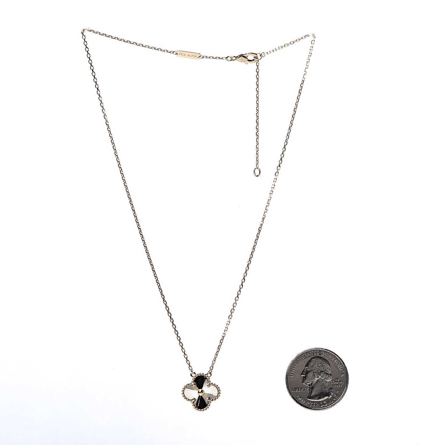 18K Yellow Gold Guilloche Vintage Alhambra Pendant Necklace
