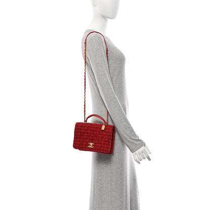 Chanel Tweed Lambskin Quilted Top Handle Flap  Red Multicolor 2 of 11