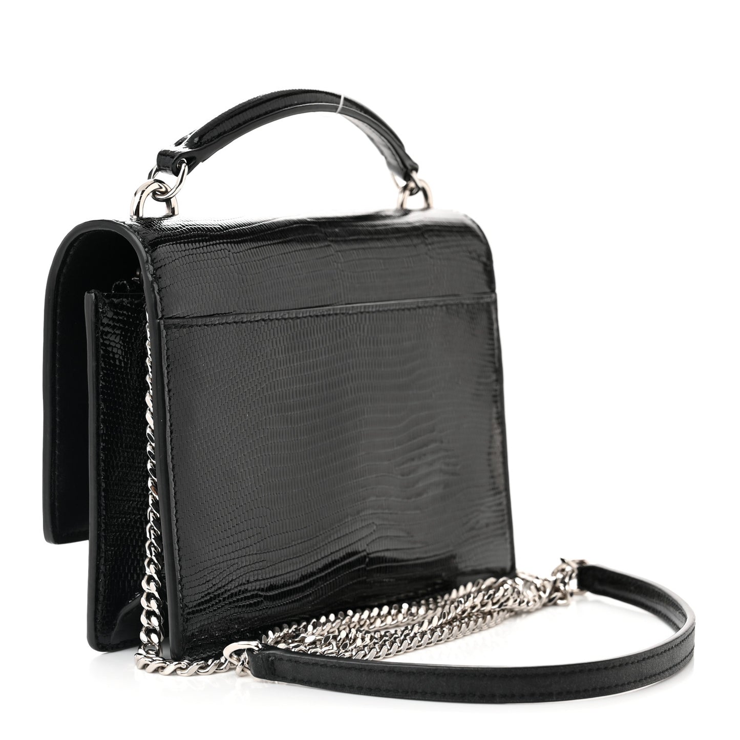 Calfskin Lizard Embossed Monogram Sunset Chain Wallet Black