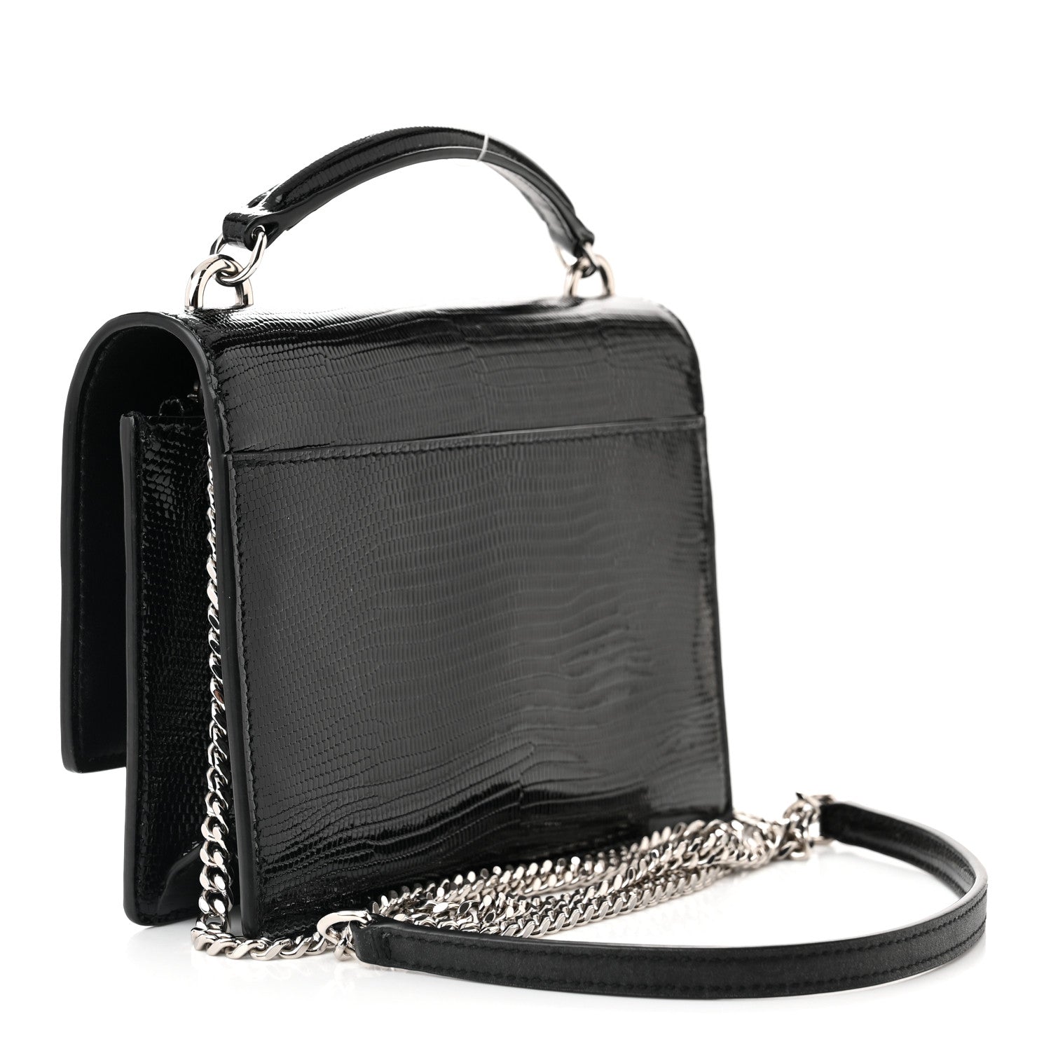 Saint Laurent Calfskin Lizard Embossed Monogram Sunset Chain Wallet Black 3 of 10