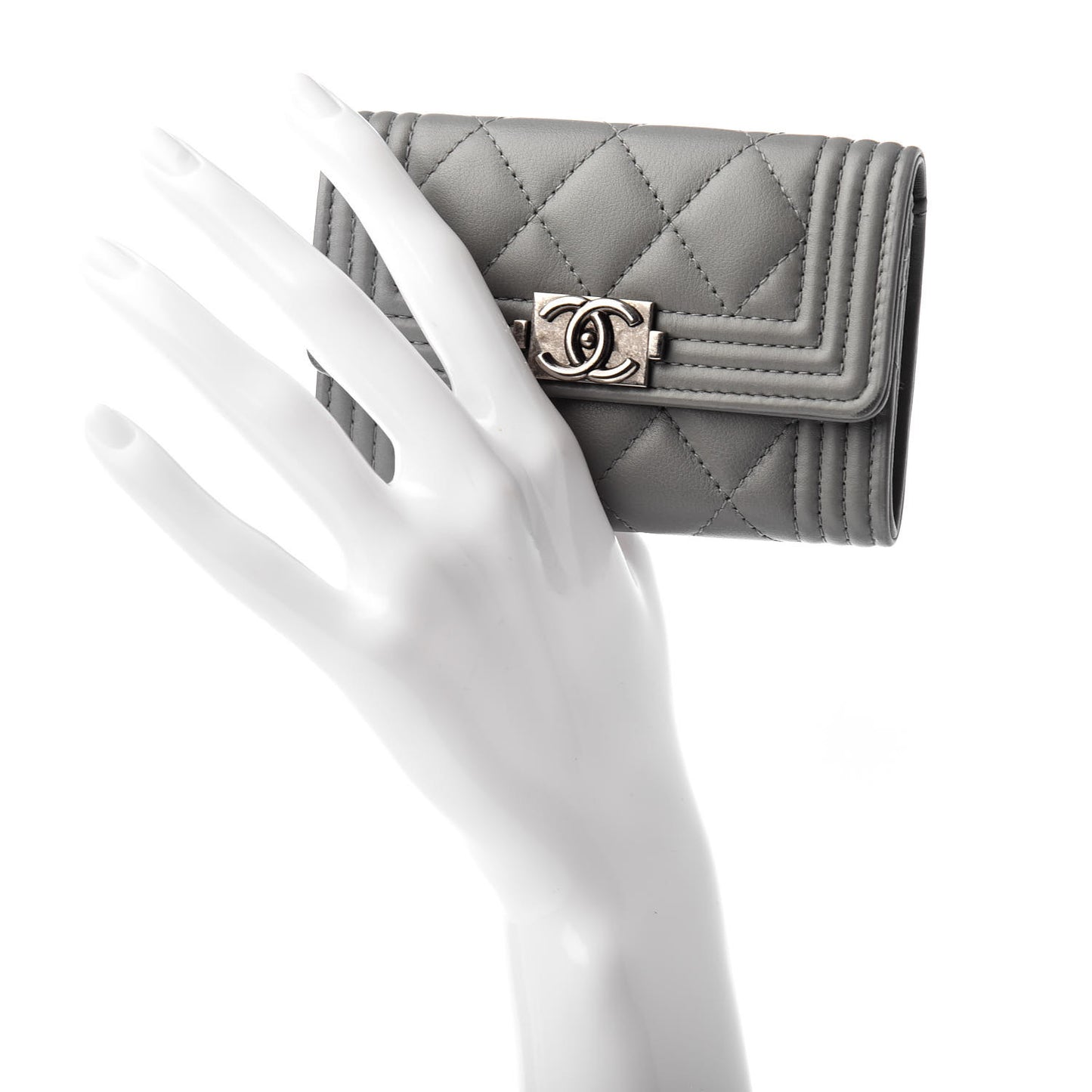 Calfskin Quilted Boy Card Holder Grey