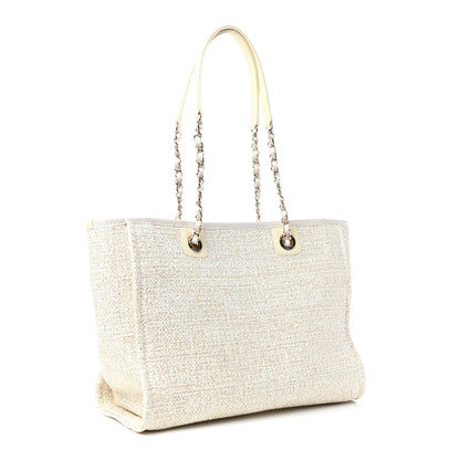 Chanel Lurex Boucle Small Deauville Tote White 3 of 10