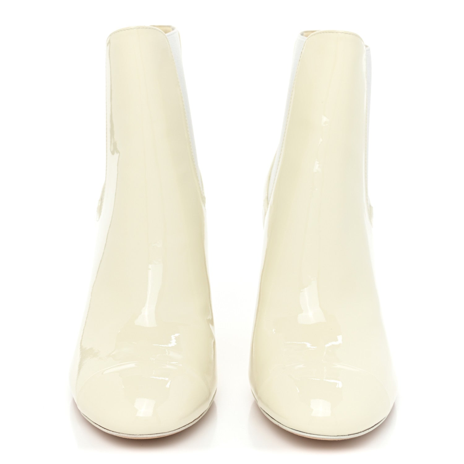 Chanel Lambskin Patent Cap Toe Ankle Boots 38.5 White 4 of 9