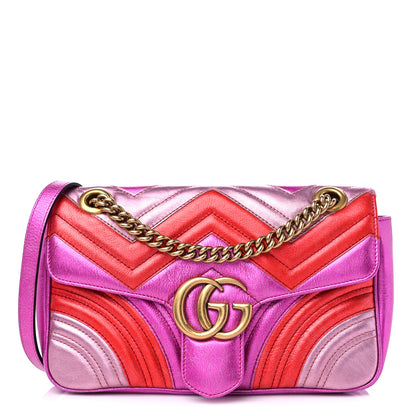 Gucci Metallic Calfskin Matelasse Small GG Marmont Shoulder Bag Fuchsia 1 of 12
