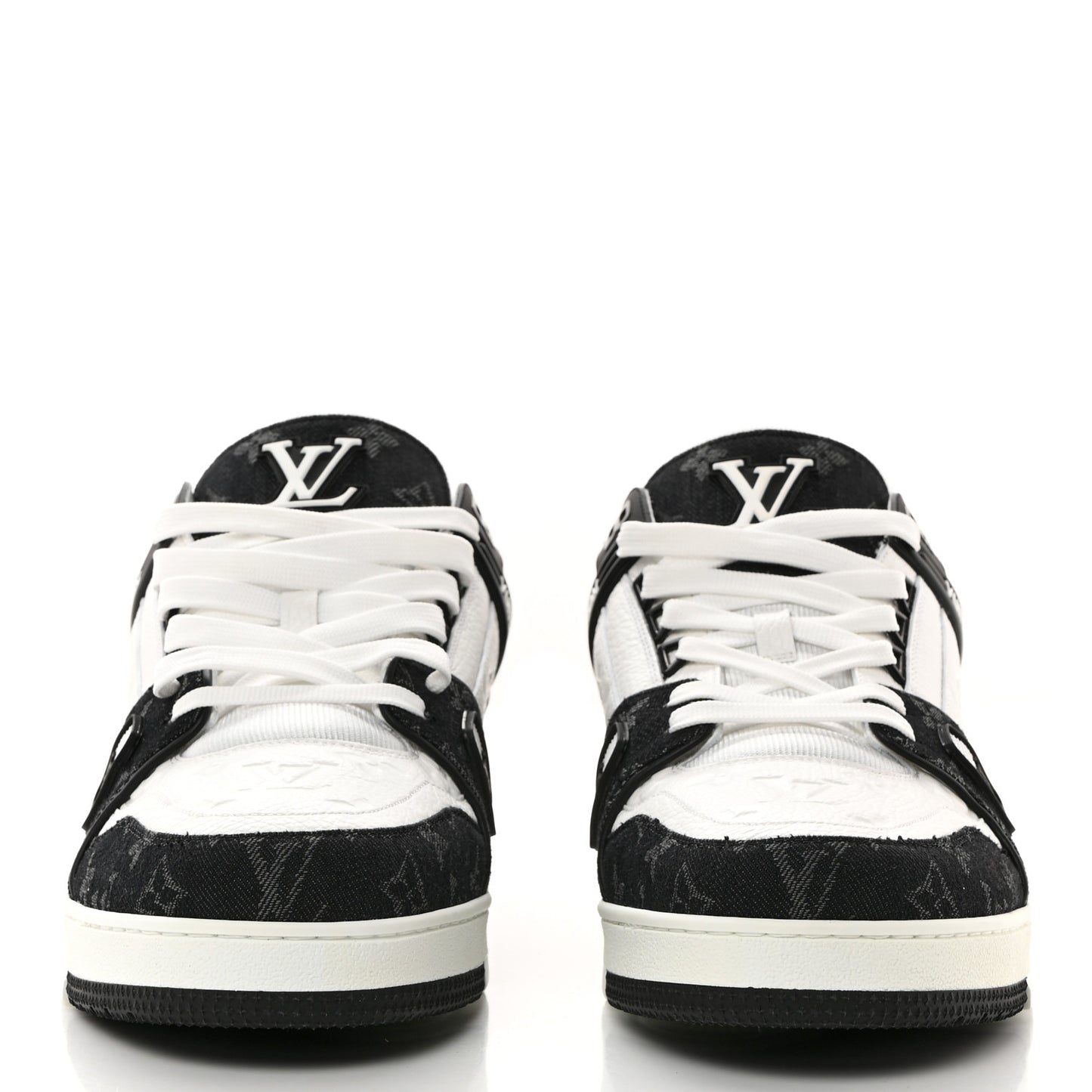 Calfskin Monogram Denim Mens LV Trainer Sneakers 12 Black