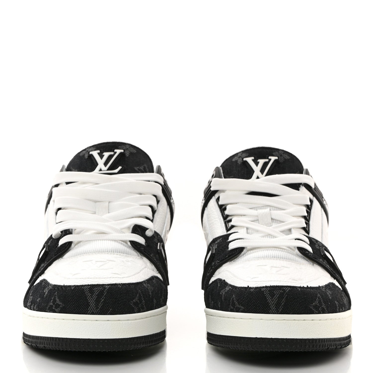 Louis Vuitton Calfskin Monogram Denim Mens LV Trainer Sneakers 12 Black 2 of 9
