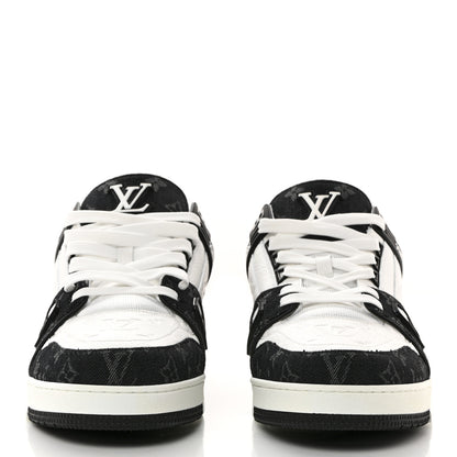Louis Vuitton Calfskin Monogram Denim Mens LV Trainer Sneakers 12 Black 2 of 9