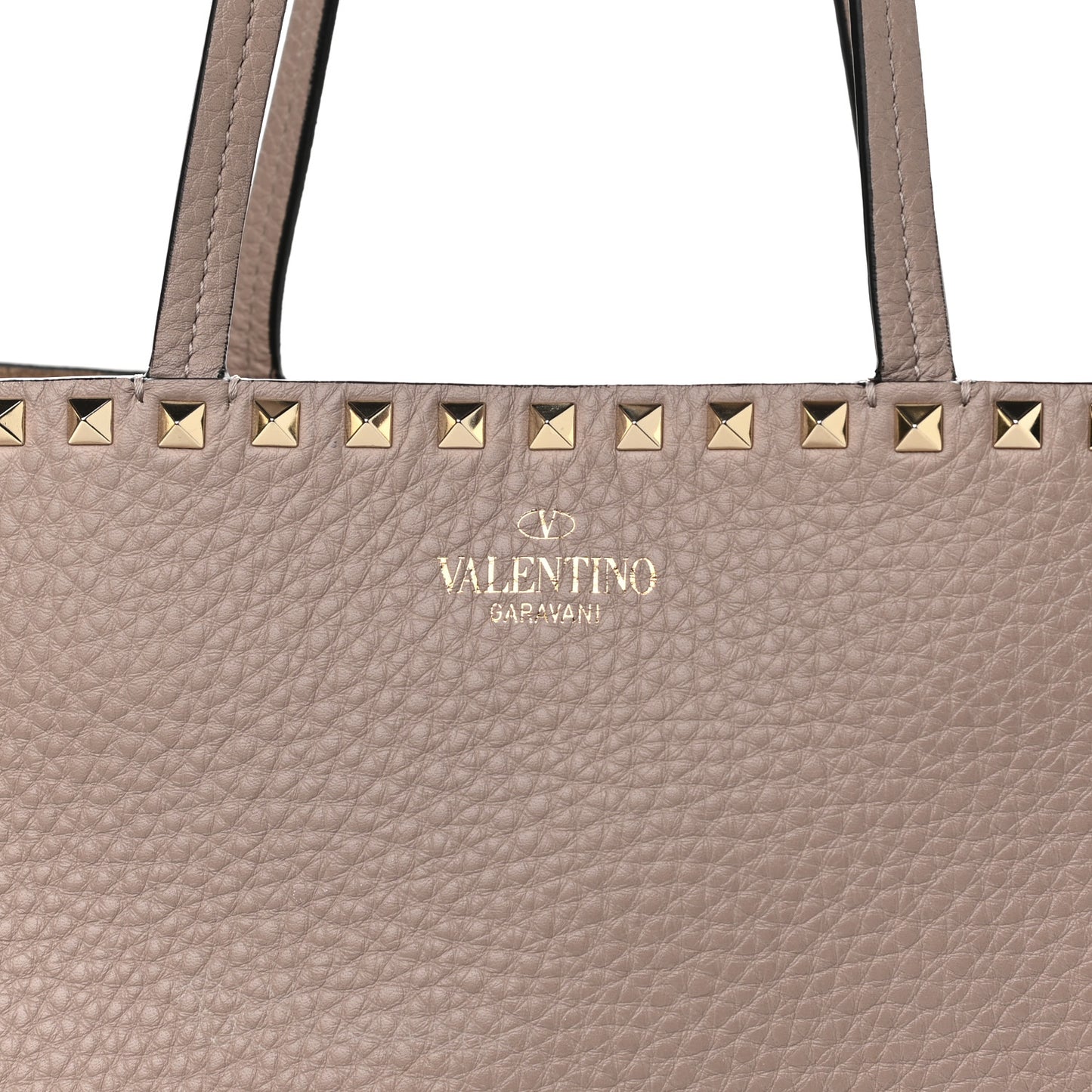 Grained Calfskin Rockstud Shoulder Tote Poudre