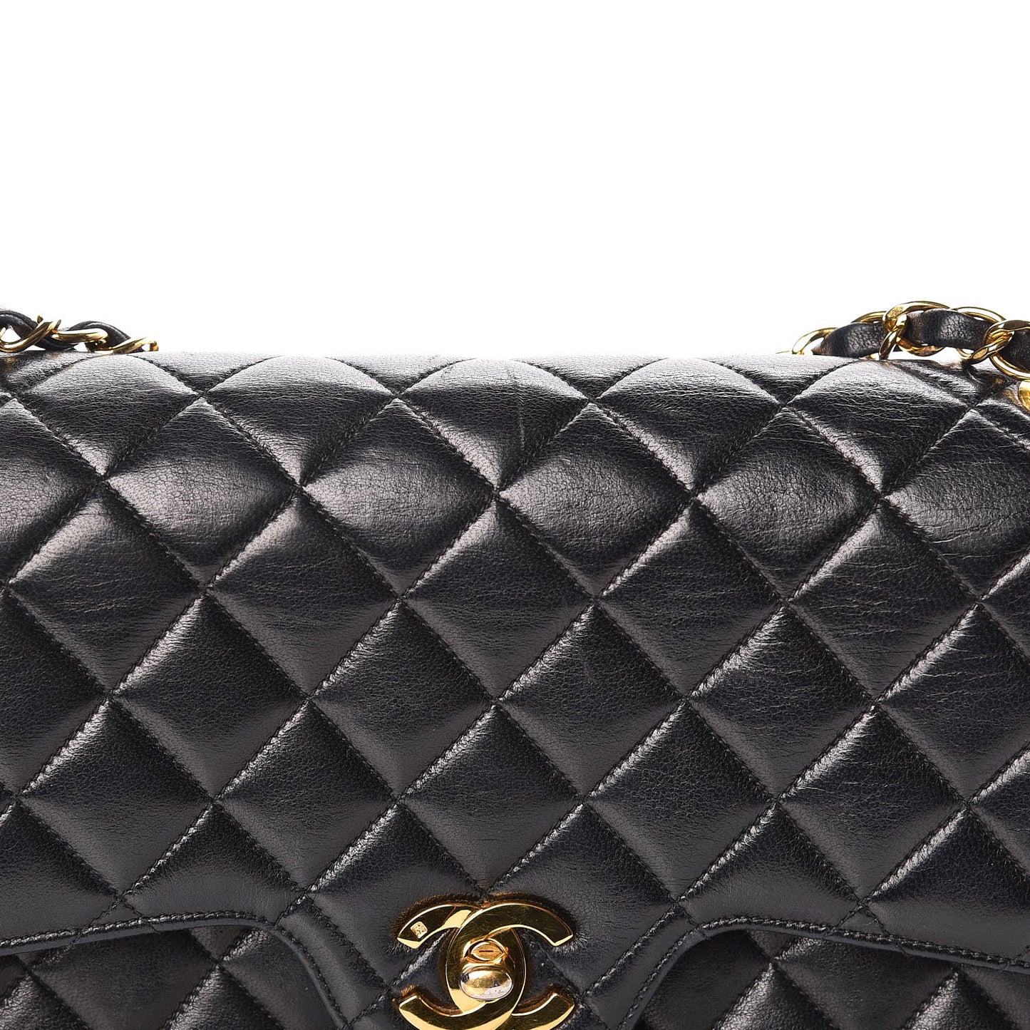 Lambskin Quilted Medium Double Flap Black