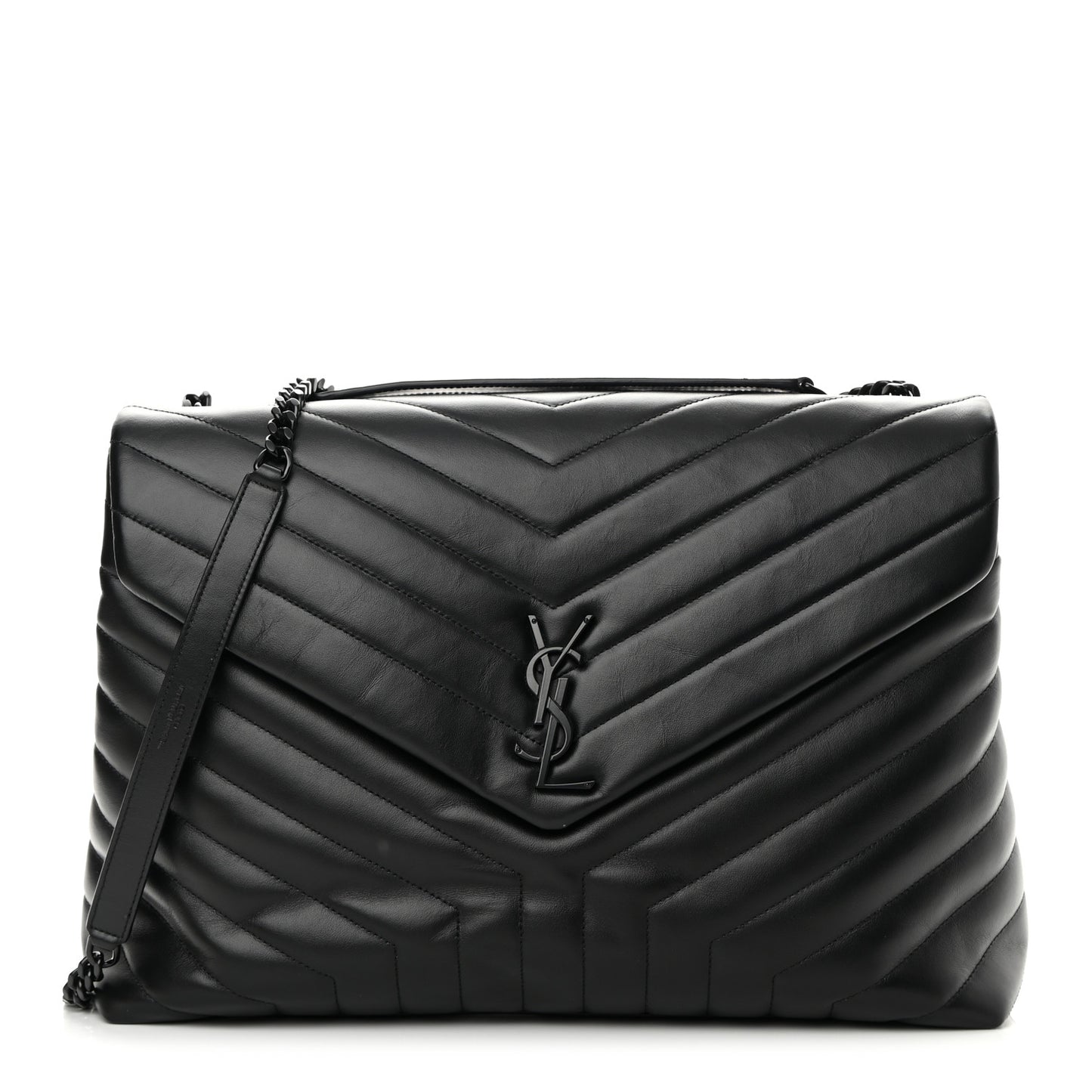 Calfskin Y Quilted Monogram Monochrome Large Loulou Chain Satchel Black