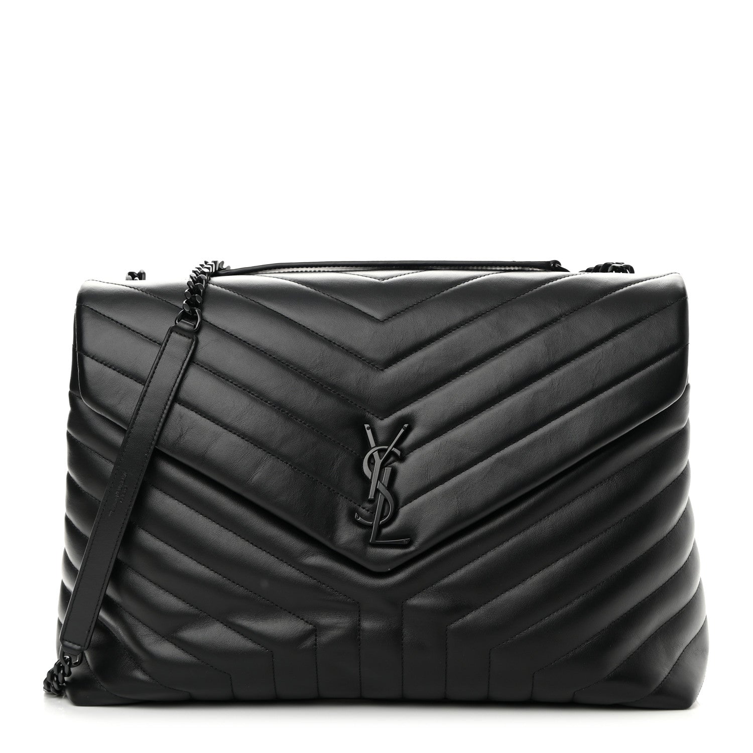 Saint Laurent Calfskin Y Quilted Monogram Monochrome Large Loulou Chain Satchel Black 1 of 17