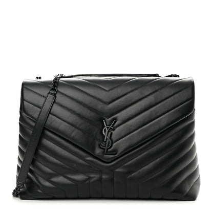 Saint Laurent Calfskin Y Quilted Monogram Monochrome Large Loulou Chain Satchel Black 1 of 17