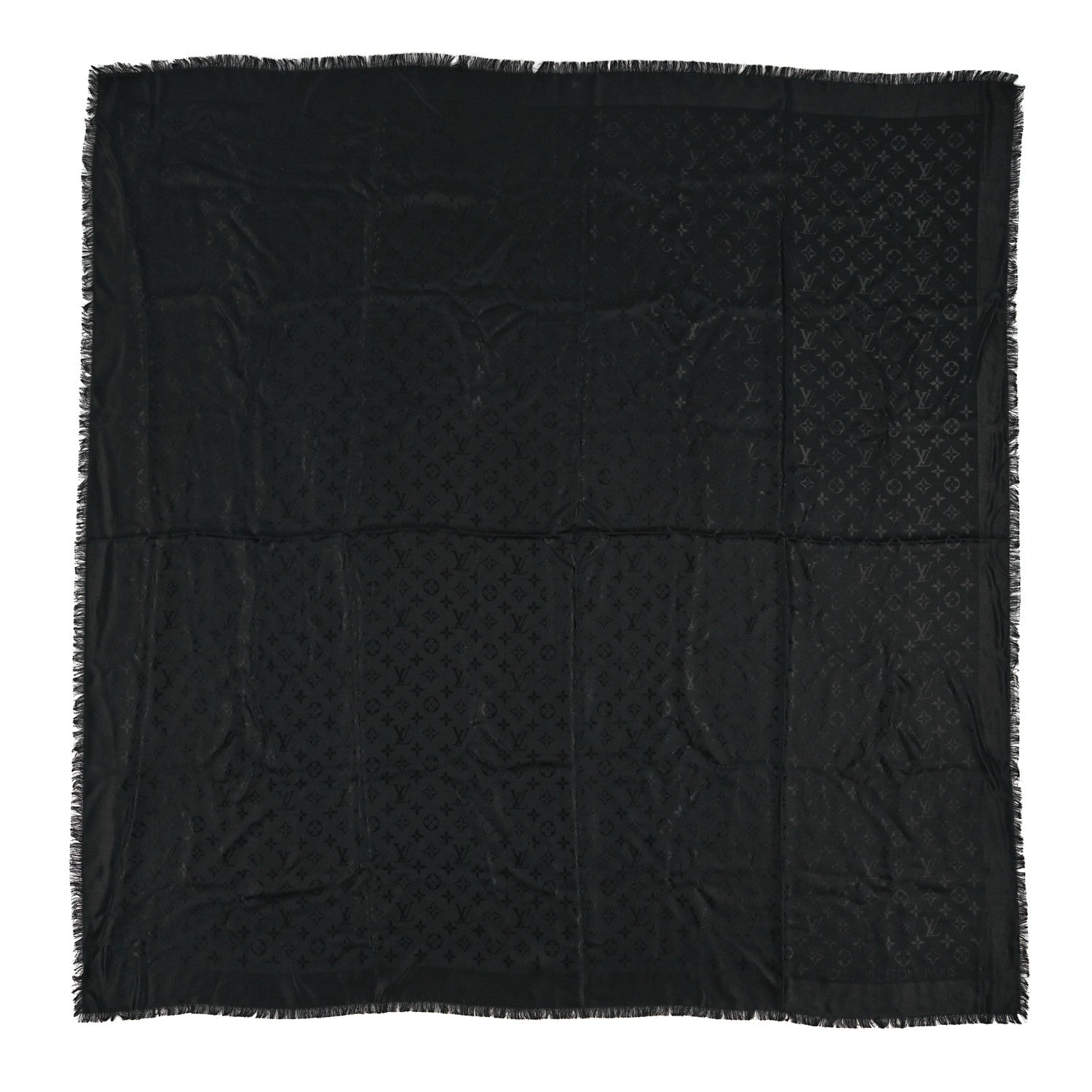 Louis Vuitton Silk Wool Monogram Shawl Black 1 of 4