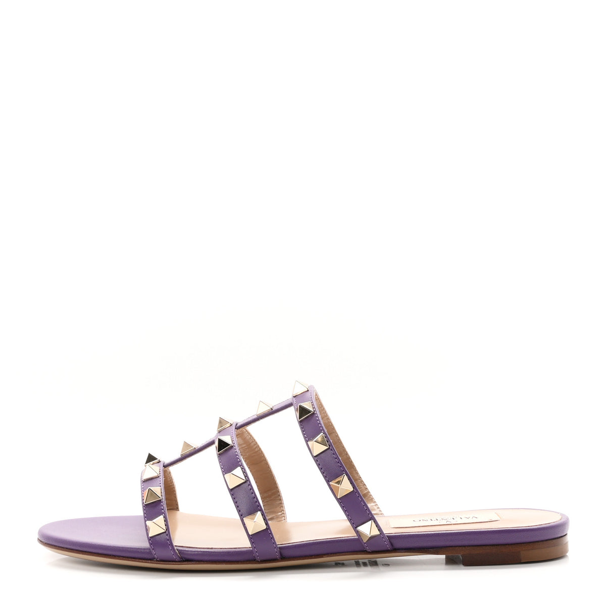 Valentino Garavani Nappa Rockstud Caged Flat Slide Sandals 36 Indian Violet 1 of 10