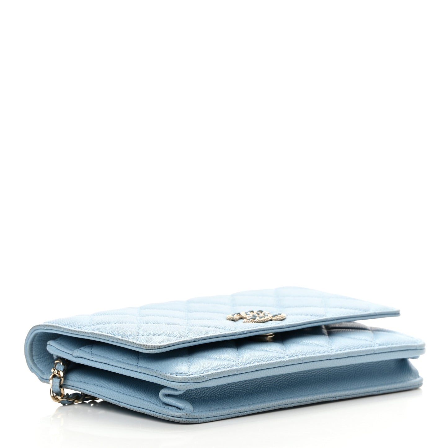 Caviar Quilted Crystal CC Wallet On Chain WOC Light Blue