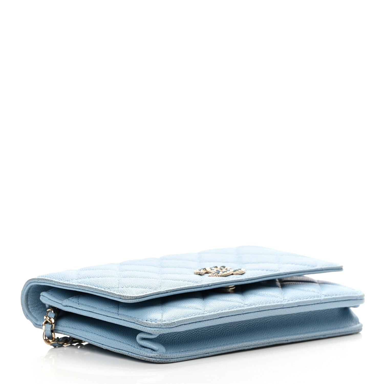 Chanel Caviar Quilted Crystal CC Wallet On Chain WOC Light Blue 4 of 17