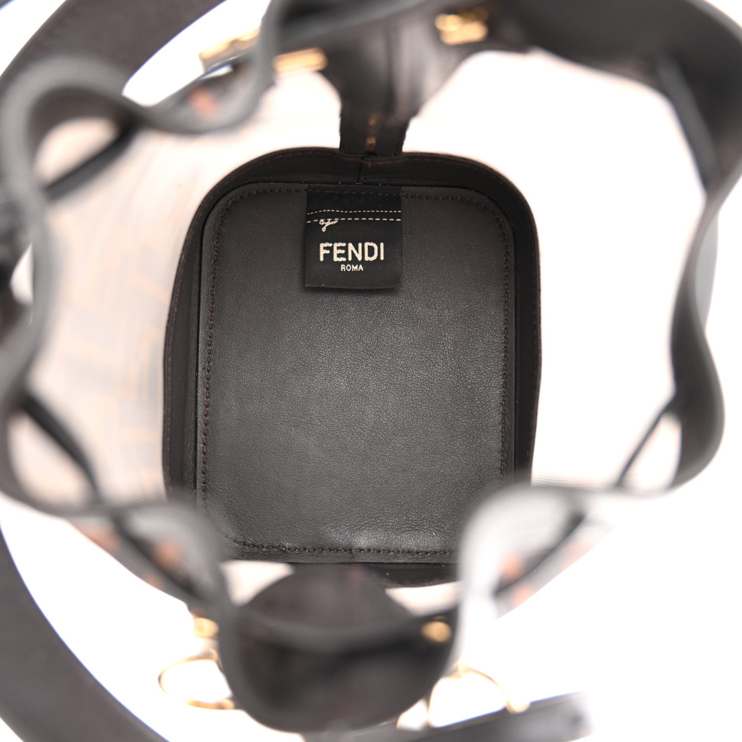 Fendi Mesh Vitello Grace F is Fendi FF 1974 Mini Mon Tresor Bucket Bag Marrone Black Ebano 5 of 10