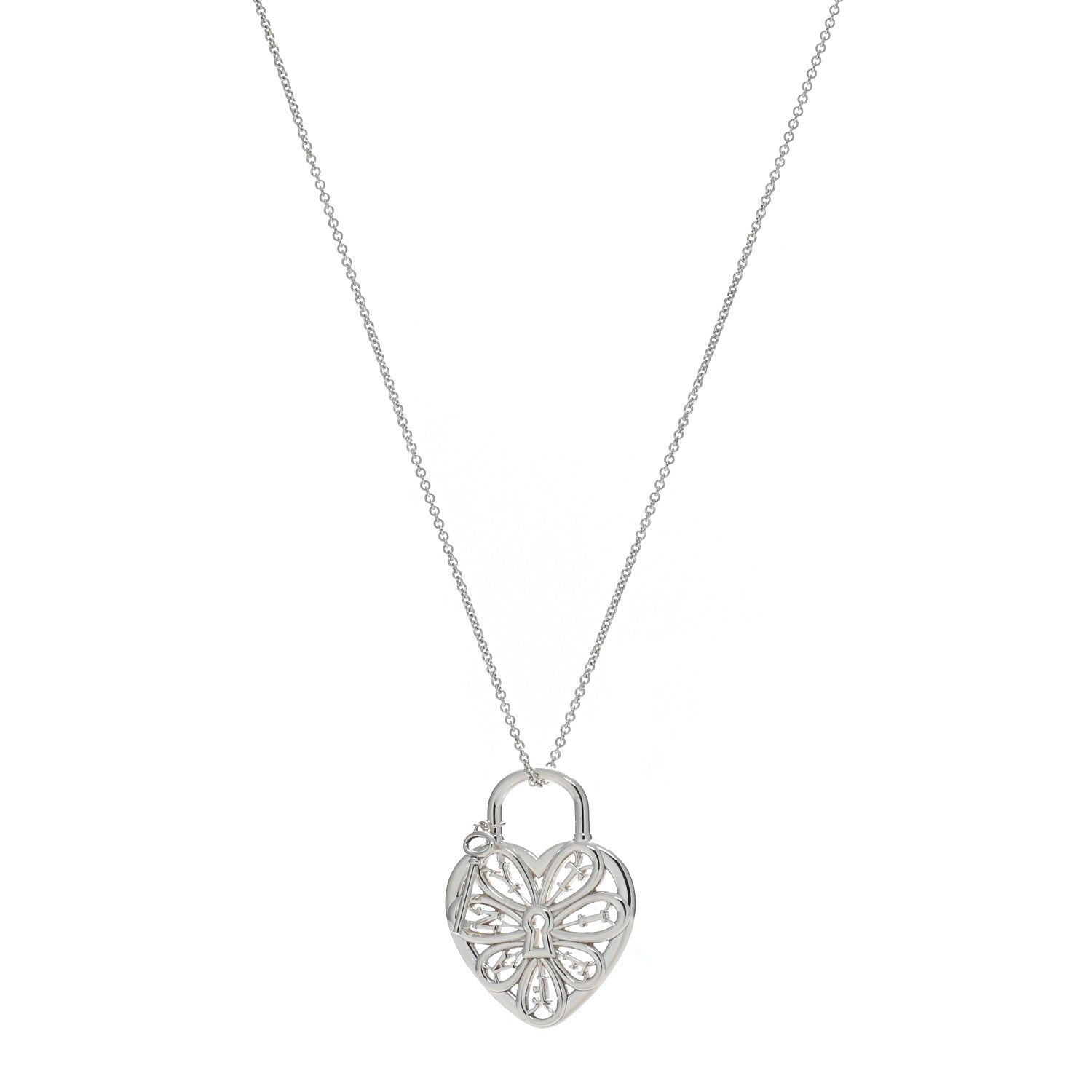 Tiffany Sterling Silver Large Filigree Heart Key Pendant Necklace 1 of 4