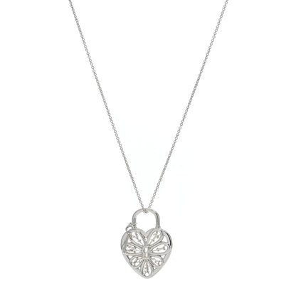 Tiffany Sterling Silver Large Filigree Heart Key Pendant Necklace 1 of 4