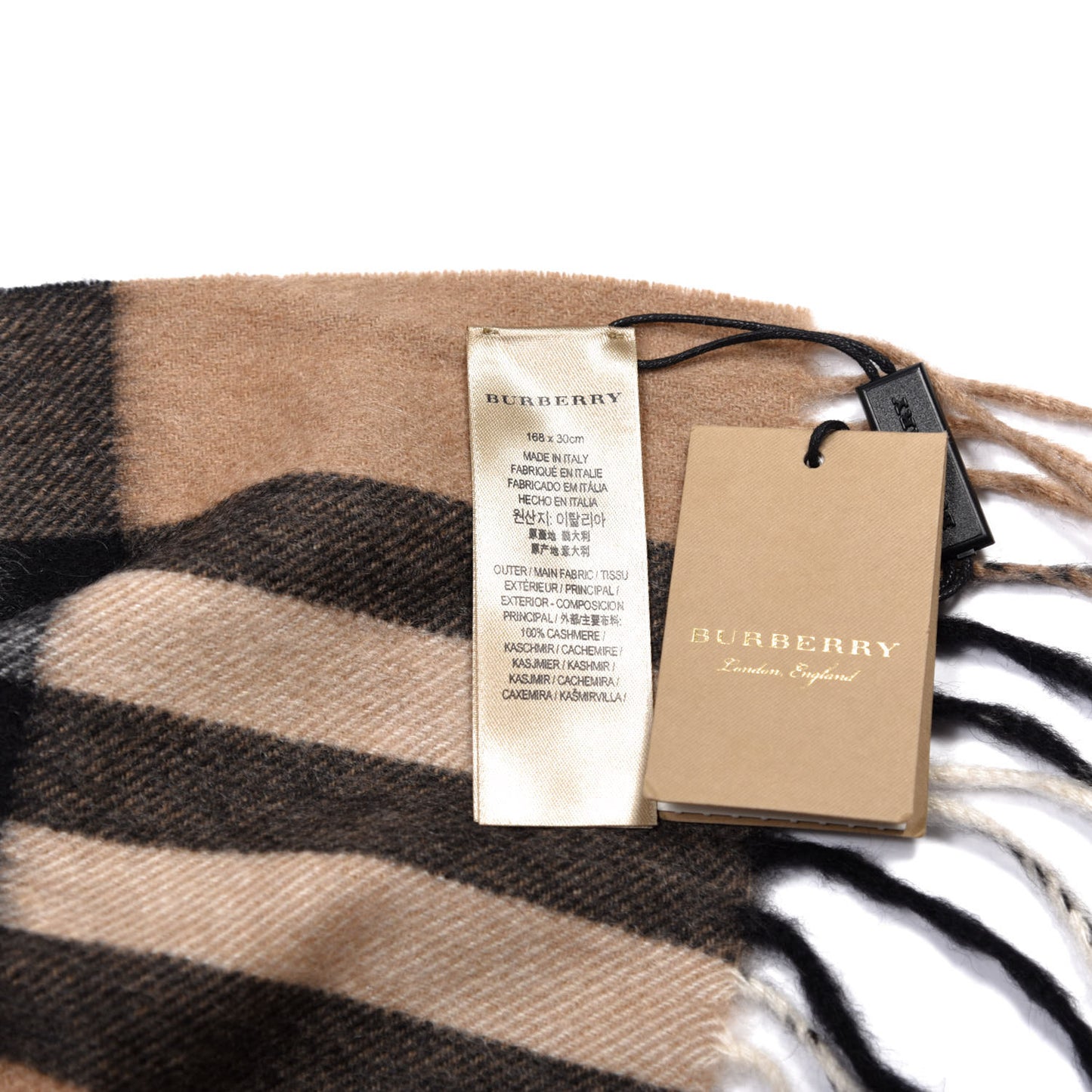 Cashmere Giant Check EKD Fringe Scarf Camel Multicolor